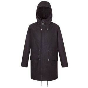 Sandro Paris Parka Hooded Wool Coat Men's S Black Trench  $995
